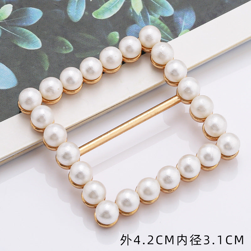 New Arrivals High Quality Fashion Metal Crystal Buckles Belt for Clothes Plastic Pearl Look Buckle Rhinestone-101
