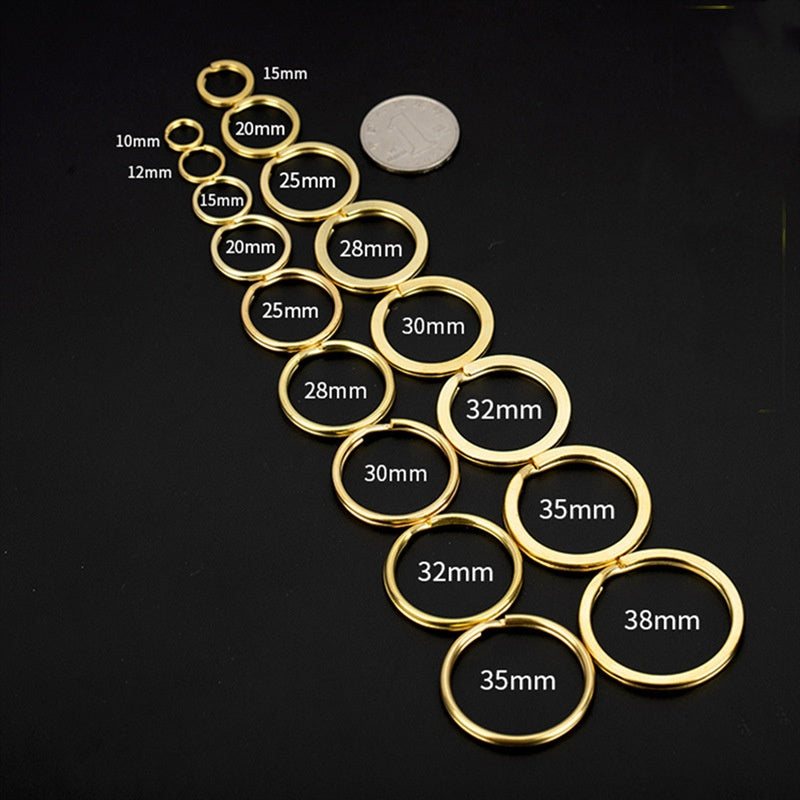 High quality custom metal round gold keyring split flat raw brass key ring 20-25-28-32-38-40mm-11