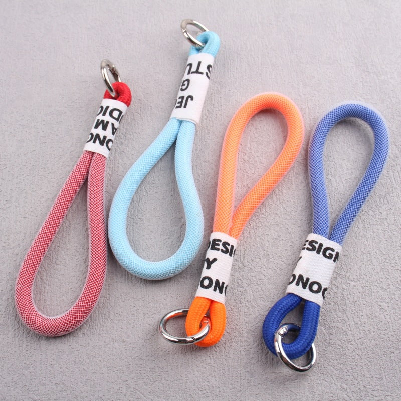 Fashion Gradient Full Protection Headphone Carrying Case Custom Short Wrist Braided Rope String Strap with Mesh Lanyard Jacquard-122