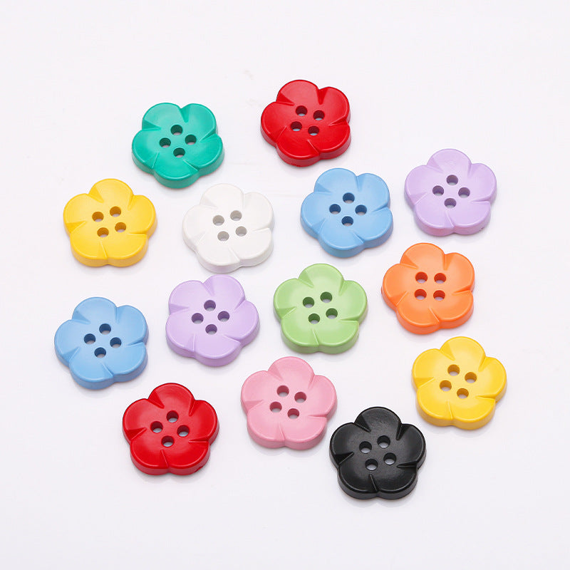 Factory Supply Flower Plastic Buttons for Craft, Colorful Cartoon Plastic Buttons, Button Flower Material, 2 Holes, 12 Colors-137