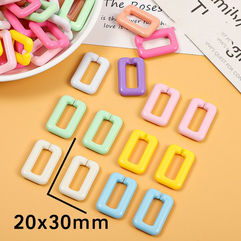 20*30mm Rectangle rubber paint acrylic chain opening buckle macaron color removable matt plastic resin link chain loop phone accessories -15