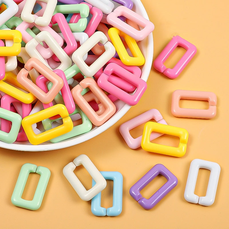 20*30mm Rectangle rubber paint acrylic chain opening buckle macaron color removable matt plastic resin link chain loop phone accessories -15