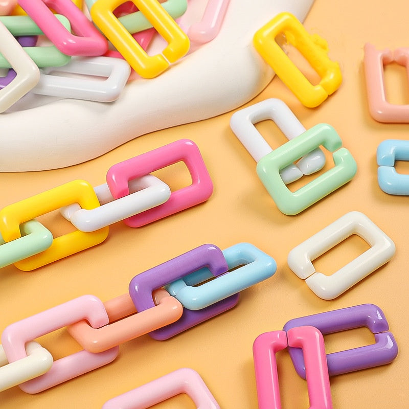 20*30mm Rectangle rubber paint acrylic chain opening buckle macaron color removable matt plastic resin link chain loop phone accessories -15