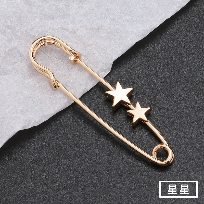 Brooch Pins Sweater Shawl Clip Neckline Safety Pin Star Flower Brooches for Women Clothing Pants Waist Tightener Decoration-158