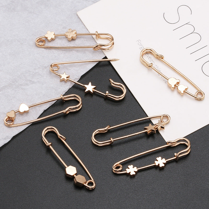 Brooch Pins Sweater Shawl Clip Neckline Safety Pin Star Flower Brooches for Women Clothing Pants Waist Tightener Decoration-158