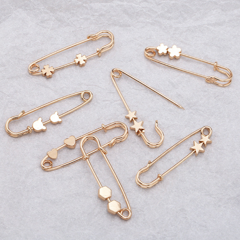 Brooch Pins Sweater Shawl Clip Neckline Safety Pin Star Flower Brooches for Women Clothing Pants Waist Tightener Decoration-158