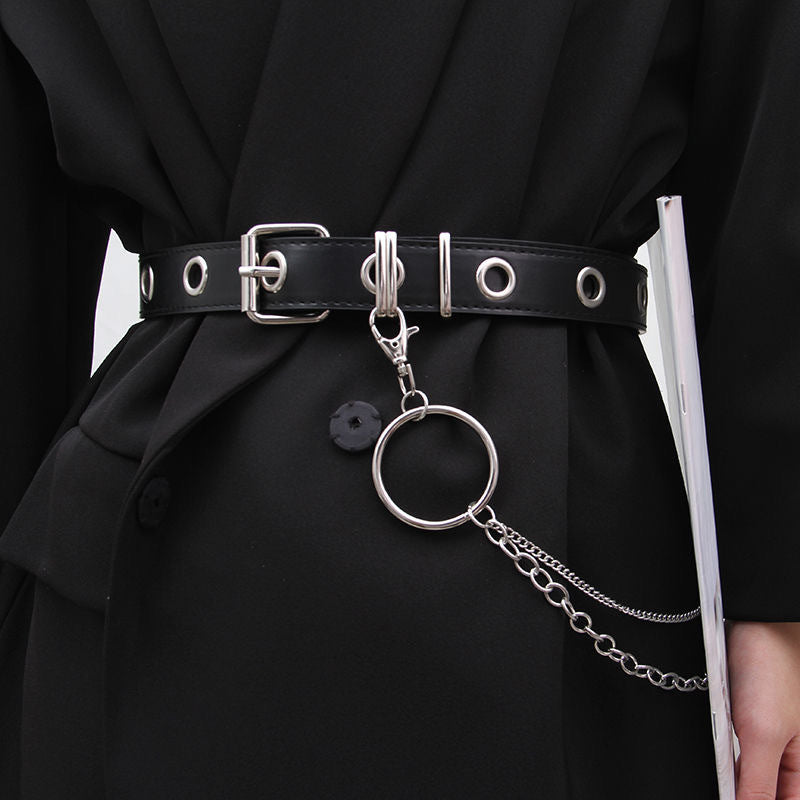 Wholesale Fashion Grommet Holes Cool Girls Punk Belts for Dress with Butterfly Chain-17