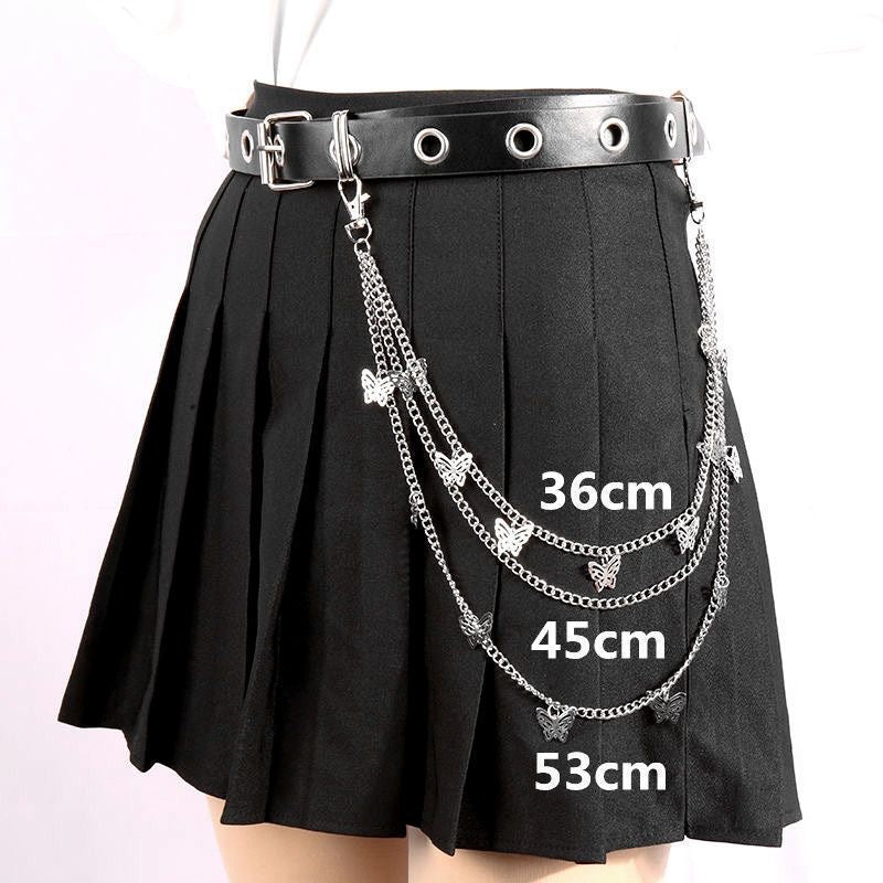 Wholesale Fashion Grommet Holes Cool Girls Punk Belts for Dress with Butterfly Chain-17