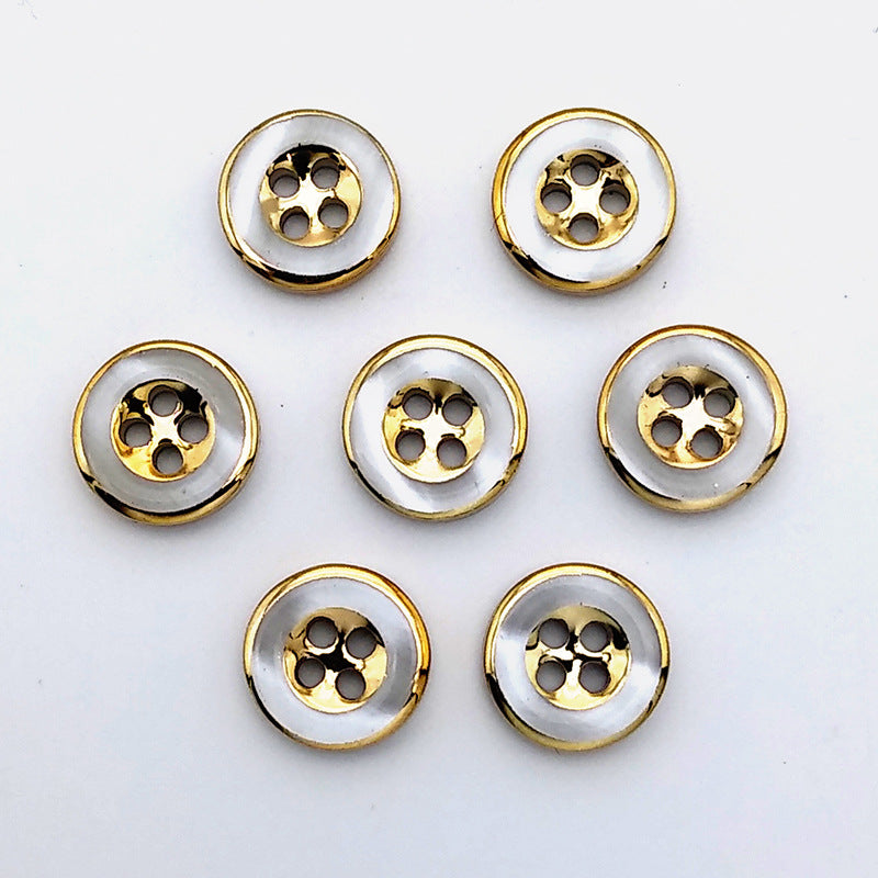 Shirt buttons UV electroplating gold edge resin buttons high-grade round buttons shirt underwear four-eye silver powder pearlescent buttons-186