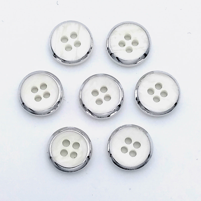 Shirt buttons UV electroplating gold edge resin buttons high-grade round buttons shirt underwear four-eye silver powder pearlescent buttons-186
