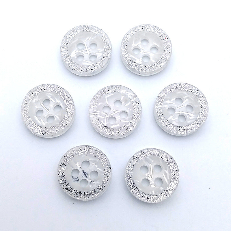 Shirt buttons UV electroplating gold edge resin buttons high-grade round buttons shirt underwear four-eye silver powder pearlescent buttons-186