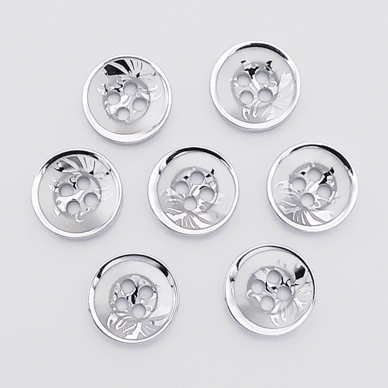 Shirt buttons UV electroplating gold edge resin buttons high-grade round buttons shirt underwear four-eye silver powder pearlescent buttons-186