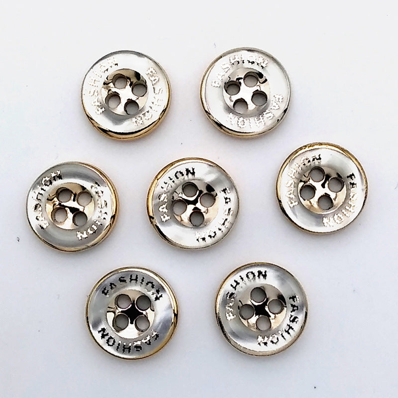 Shirt buttons UV electroplating gold edge resin buttons high-grade round buttons shirt underwear four-eye silver powder pearlescent buttons-186