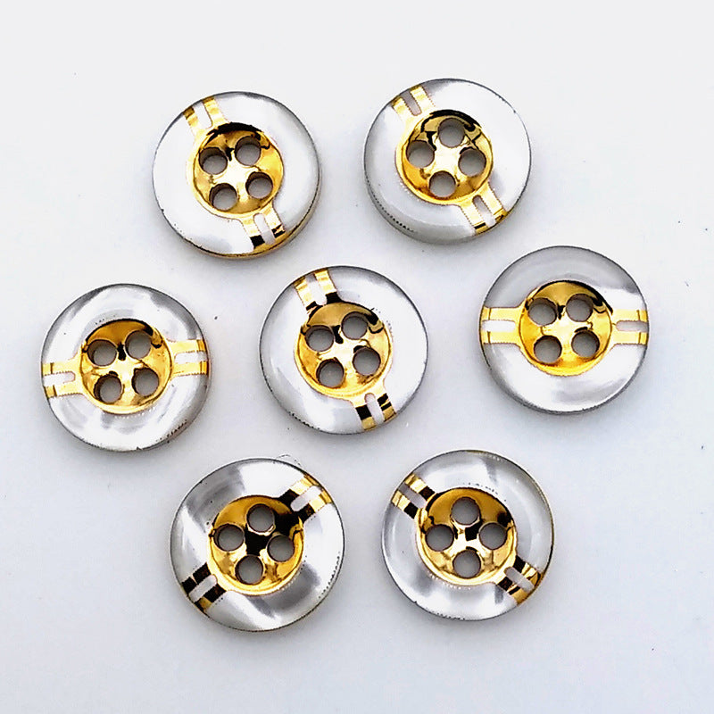 Shirt buttons UV electroplating gold edge resin buttons high-grade round buttons shirt underwear four-eye silver powder pearlescent buttons-186