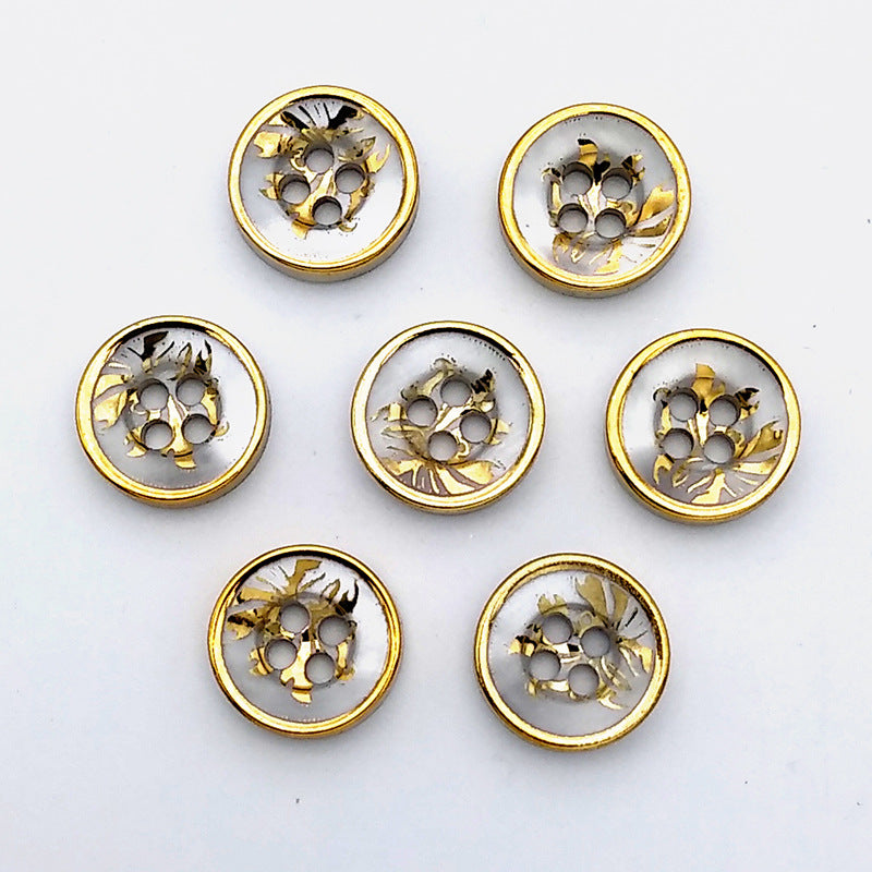 Shirt buttons UV electroplating gold edge resin buttons high-grade round buttons shirt underwear four-eye silver powder pearlescent buttons-186