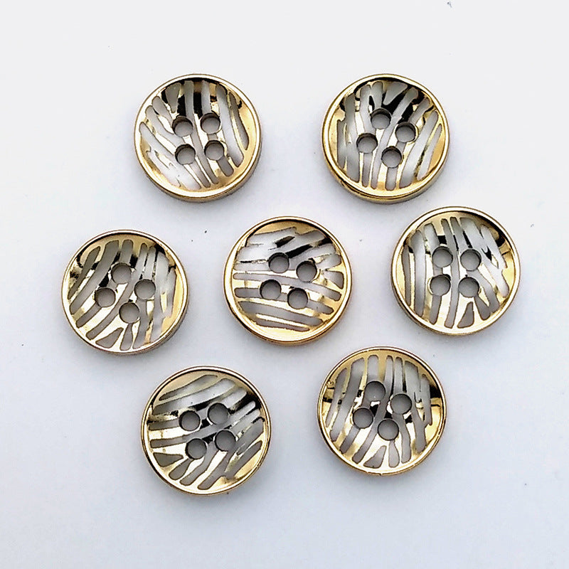 Shirt buttons UV electroplating gold edge resin buttons high-grade round buttons shirt underwear four-eye silver powder pearlescent buttons-186
