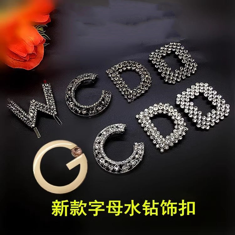 Wholesale Simple Fashion Bling Rhinestone 26 English Intitial Crystal Alphabet Letter shoes-64 buckle