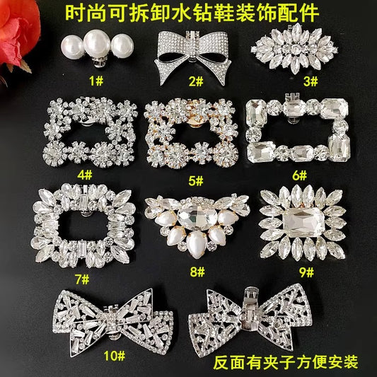 Factory New Arrival Shinny Rhinestone and Glass Rectangle Shoe Clips Decoration Metal Shoe Charms-1