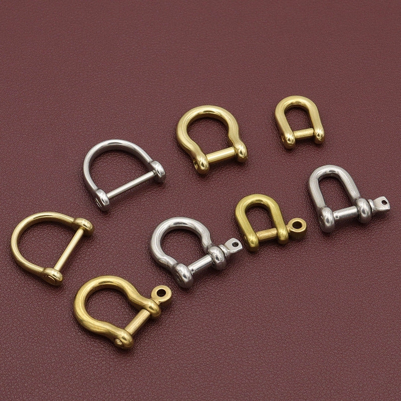 Fashion Detachable Solid Brass Carabiner Dee Ring Screw Webbing Bag Buckles DIY D Ring Welded Gold-2
