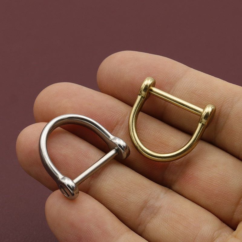Fashion Detachable Solid Brass Carabiner Dee Ring Screw Webbing Bag Buckles DIY D Ring Welded Gold-2