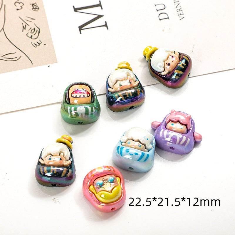 22.5*21.5*12mm Custom New Acrylic Drip Oil Hand PaintCartoon Shape Large Hole Loose Clear Plastic Beads for Jewelry Bracelet Keychain Making -2