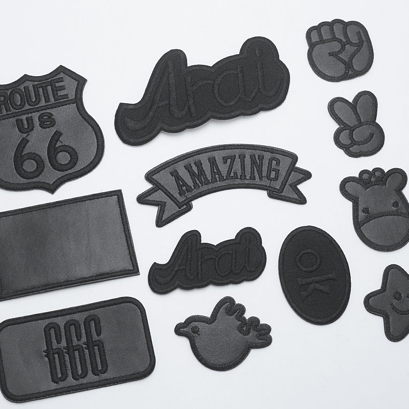 The new hot black leather embroidery patches sublimation wholesale pu cloth applique custom logo blank leather embroidery patch-21