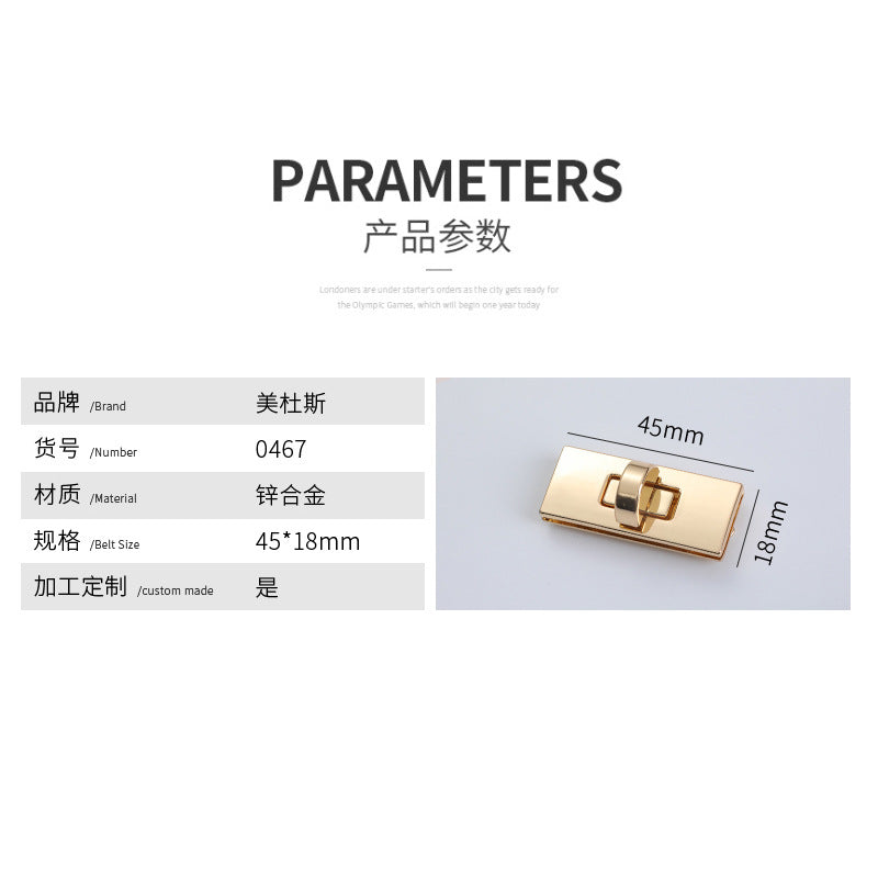 New bag making hardware supplier twist lock bag accessories Rectangle metal turn Lock for bag-23