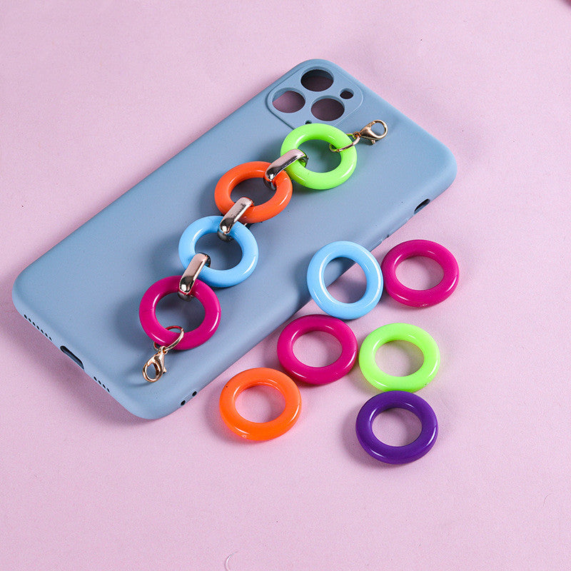 Acrylic linking chain rings necklace chain lanyard with Shockproof Phone Case for Phone