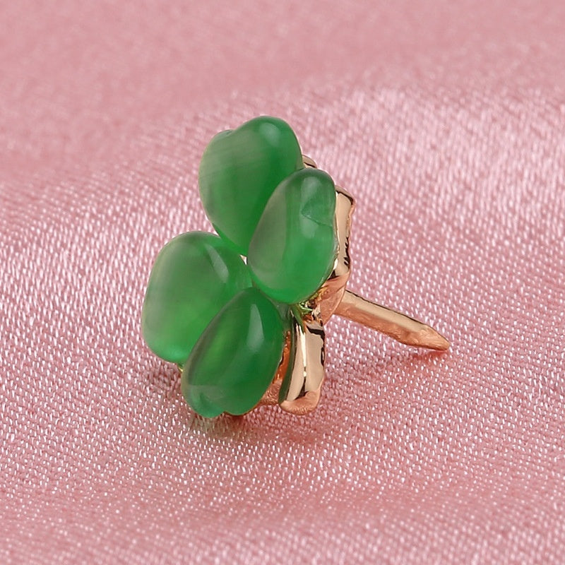 China Wholesale Women Brooches With Rhinestone Lovely Plant Leaf Flower Brooch Opal Four Leaf Clover Lapel Pin Shamrock-266