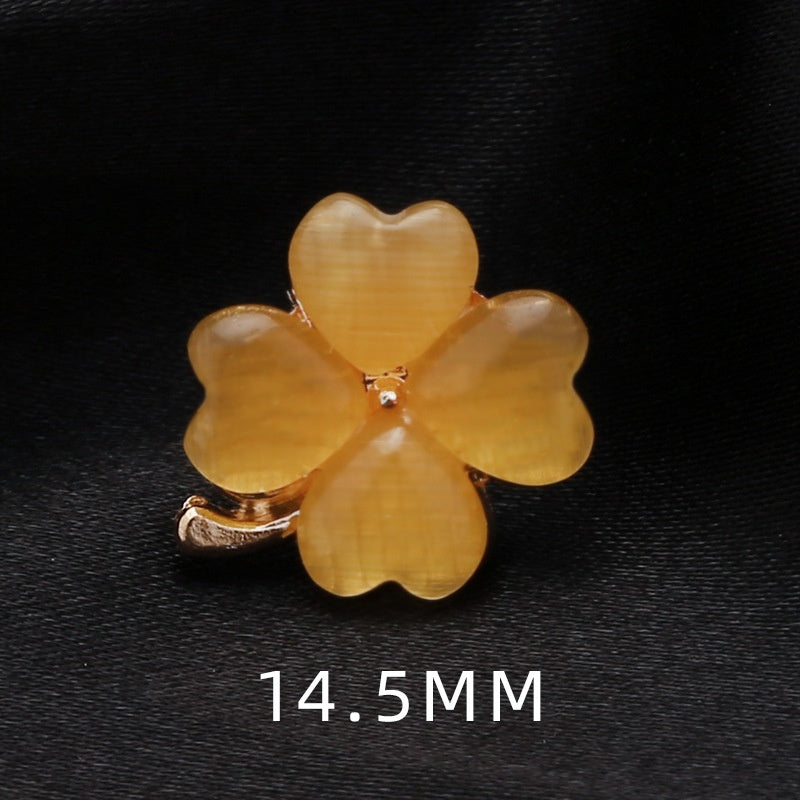 China Wholesale Women Brooches With Rhinestone Lovely Plant Leaf Flower Brooch Opal Four Leaf Clover Lapel Pin Shamrock-266