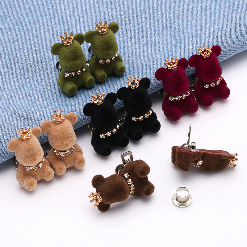 Cartoon Resin Charms Bear with Rhinestone Crown Diy Decor for Phone Case-270