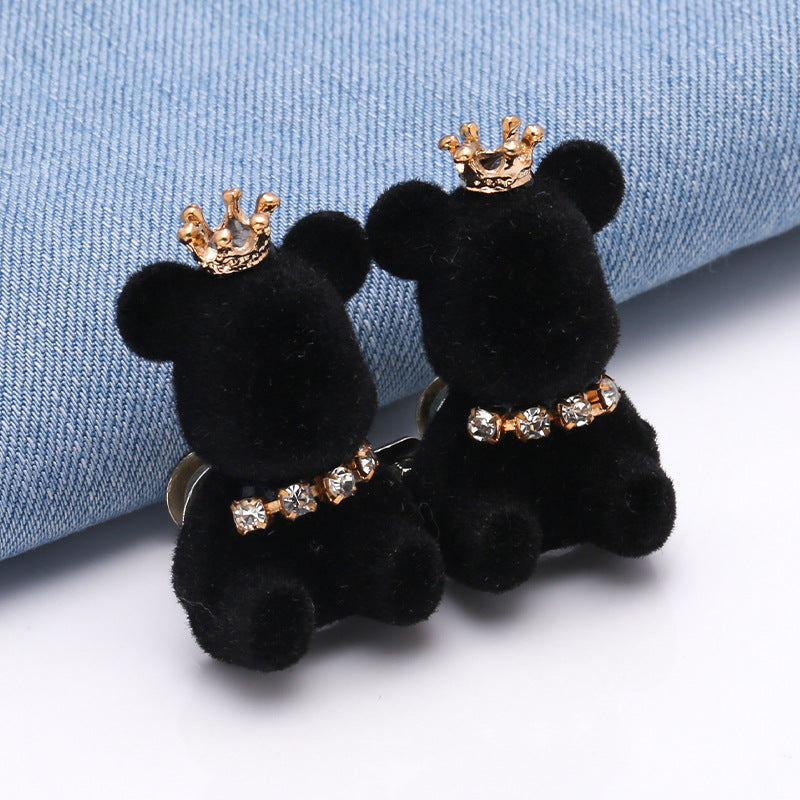 Cartoon Resin Charms Bear with Rhinestone Crown Diy Decor for Phone Case-270