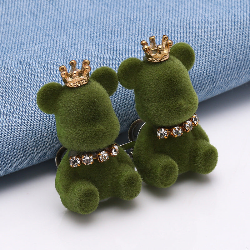 Cartoon Resin Charms Bear with Rhinestone Crown Diy Decor for Phone Case-270