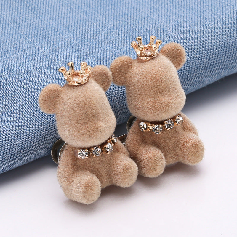 Cartoon Resin Charms Bear with Rhinestone Crown Diy Decor for Phone Case-270