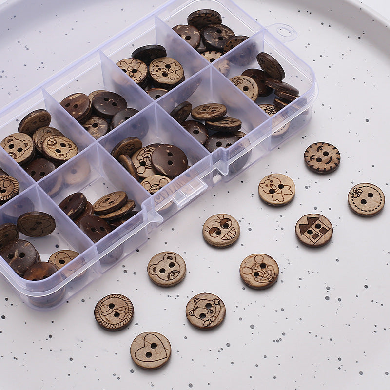 Custom Cartoon Cute 2 Hole Button Set Wooden Buttons for Children Clothes-277