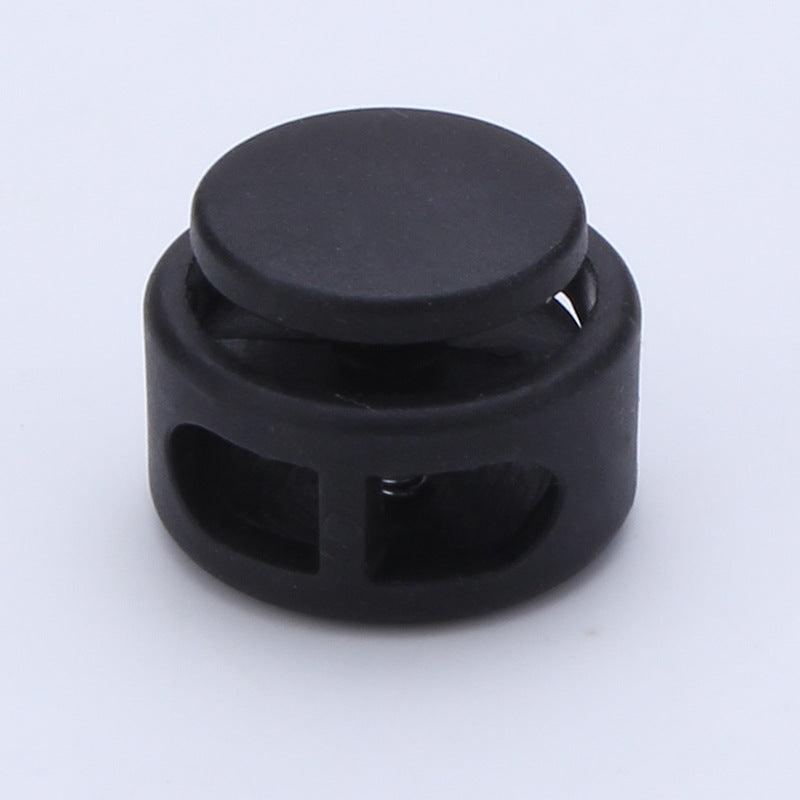 Factory Wholesale Garment Accessories Spring Plastic Cord Stopper Black 2 Holes Cord Lock for Clothing Bag Shoes Hats-289