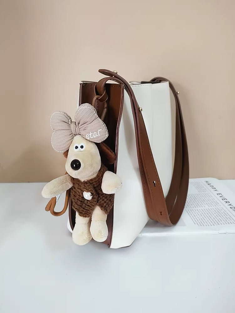 Cartoon PU Cat Keychain Pendant Plush Cute Dinosaur Bag Accessories Leather Car Keychain-7