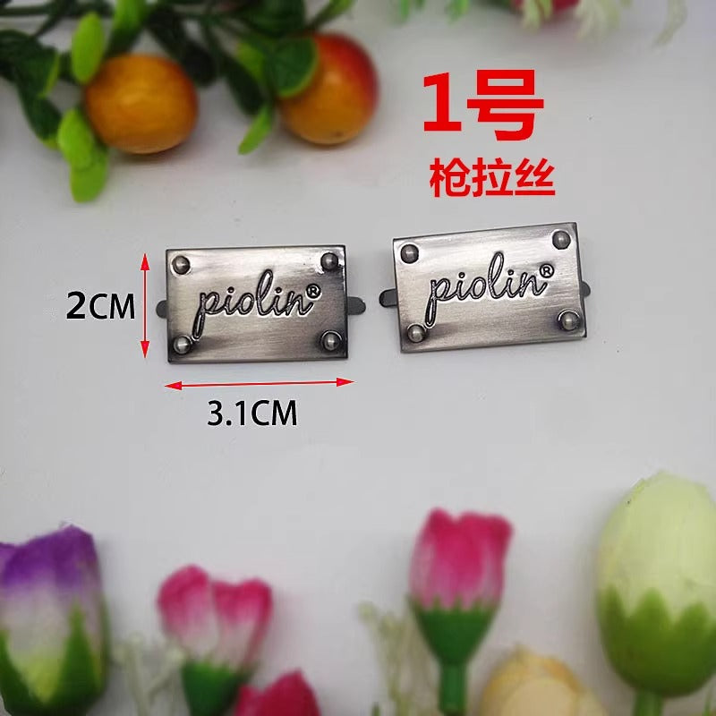 Fashion Garment Metal Name Tags Custom Gunmetal logo Clothing Accessory Metal Sewing Label Plates for shoes-128