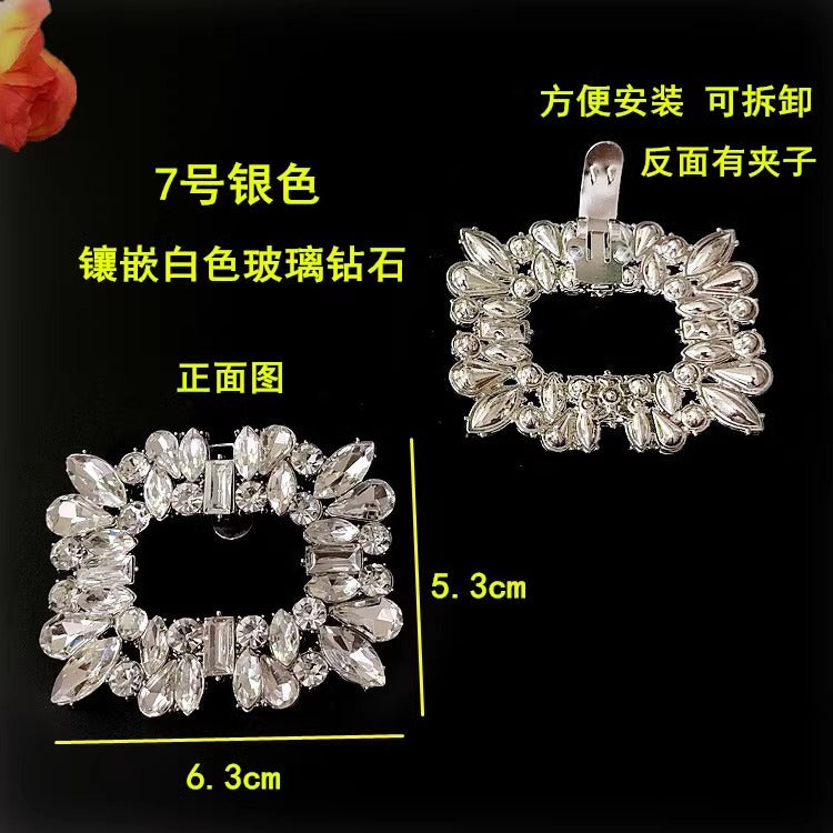Factory New Arrival Shinny Rhinestone and Glass Rectangle Shoe Clips Decoration Metal Shoe Charms-1