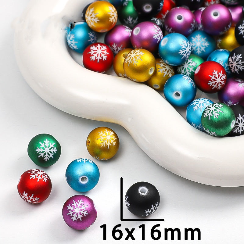 16mm Fashion DIY winter christmas snowflake frosting round acrylic beads for jewelry making beaded pen necklace bracelet accessories-3