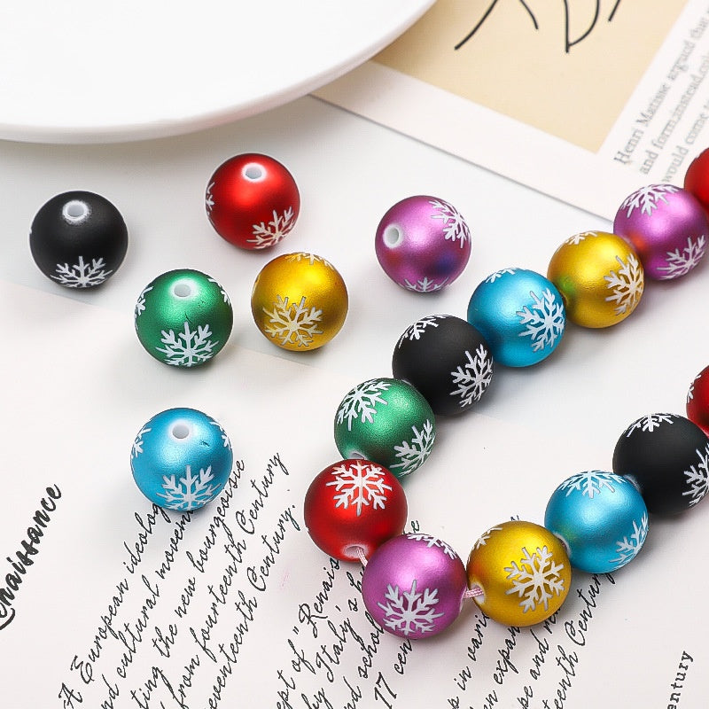 16mm Fashion DIY winter christmas snowflake frosting round acrylic beads for jewelry making beaded pen necklace bracelet accessories-3