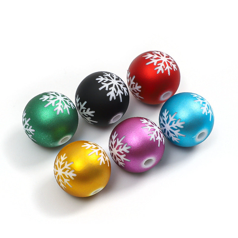 16mm Fashion DIY winter christmas snowflake frosting round acrylic beads for jewelry making beaded pen necklace bracelet accessories-3