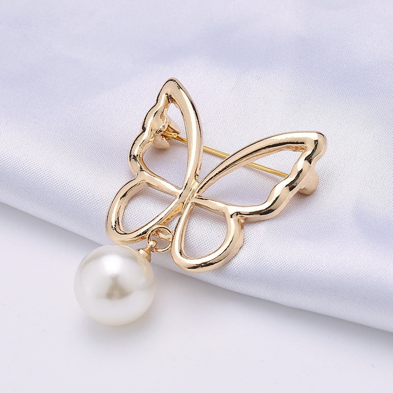 Butterfly Pearl Anti-Exposure Brooch High-Quality No-Sew Shirt Button-308