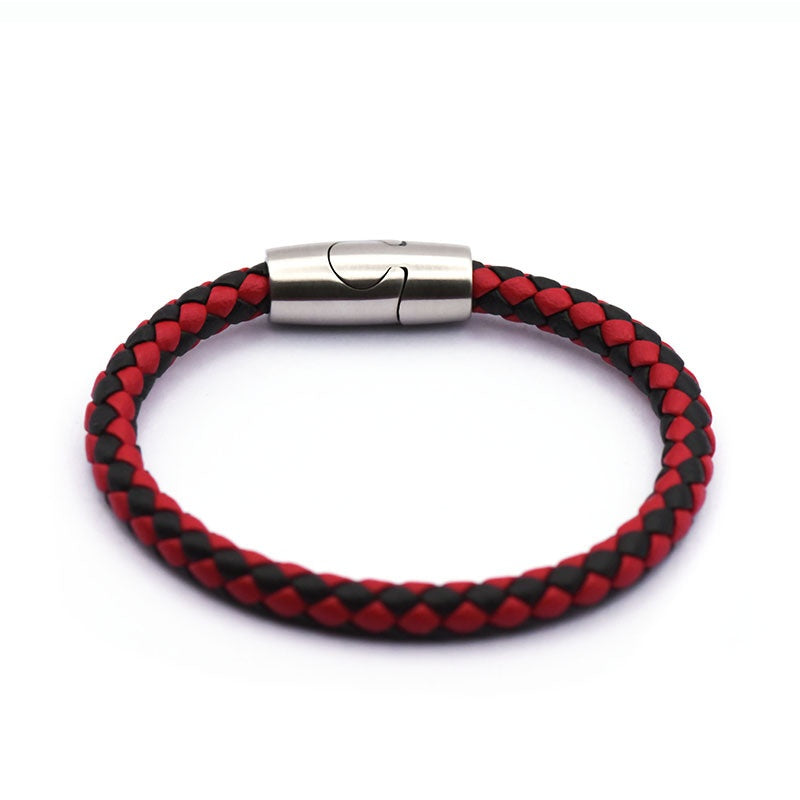 Fashion Men Magnetic Clasp Cuff Bracelet Stainless Steel Bangle Custom Leather Jewelry-35