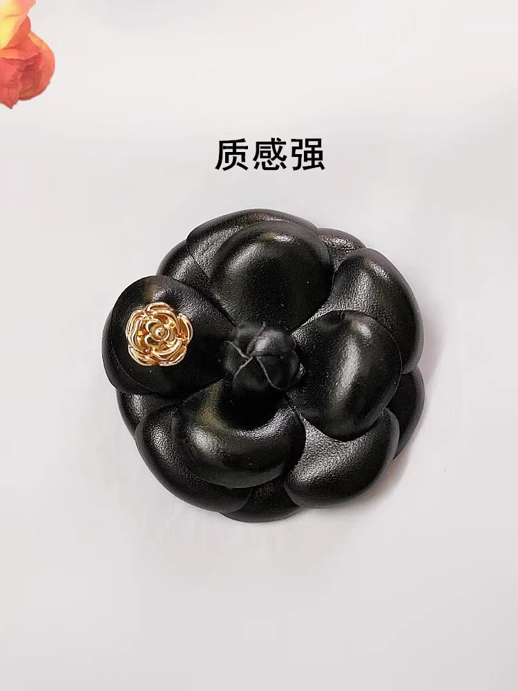 PU Leather Camellia Flower Brooch Pin Lapel Pins Badge Hair Clip Jewelry Gift for Women Clothing Backpack Hat Decoration-25
