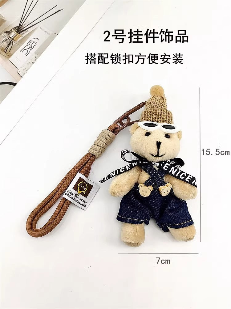 Cartoon PU Cat Keychain Pendant Plush Cute Dinosaur Bag Accessories Leather Car Keychain-7