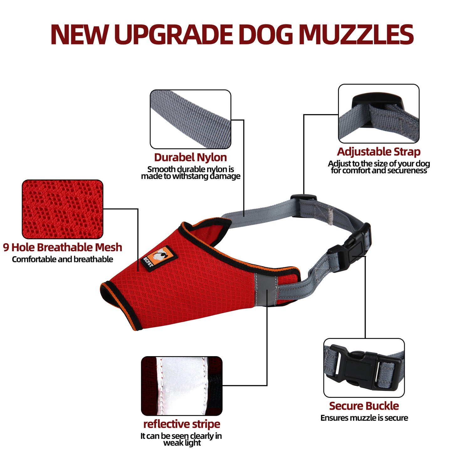 Adjustable Nylon Pet Mask for Large Dogs Manufacturer's Wholesale Anti-Bite Breathable Soft Dog Muzzle Free Available-117