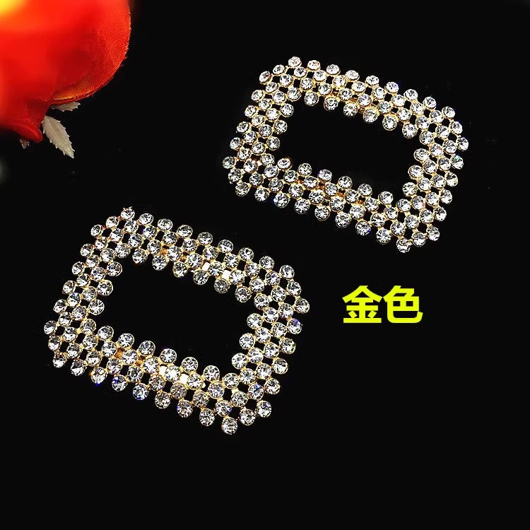 Wholesale Heart Diamond Shoe Buckles Square Decorative Metal Shoe Clips for Wedding Pearl Shoes Accessories-90