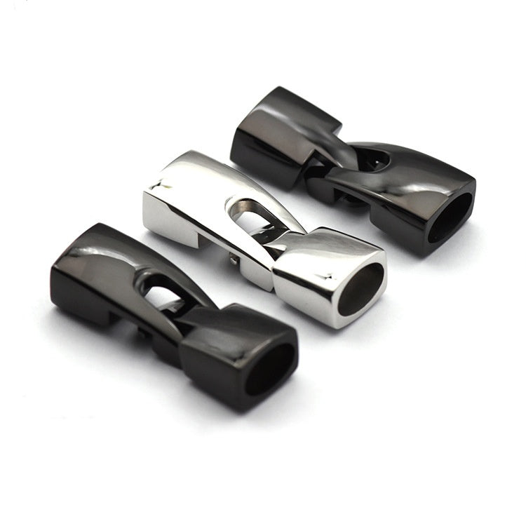 factory directly 10.5x6.5mm silver black gun plated custom logo clasp stainless steel for Regaliz Oval Licorice Leather Cord-41
