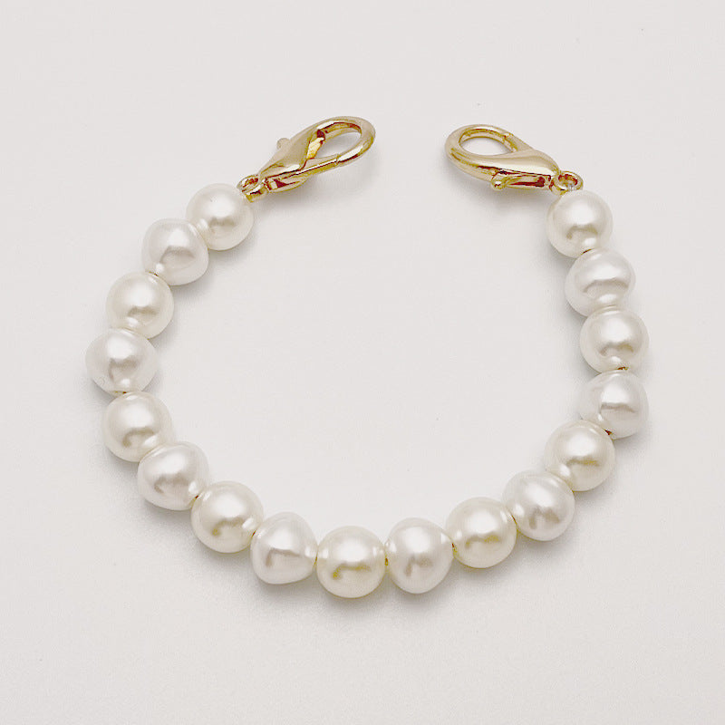 fashion Women Ladies Big White Pearl Chain cellphone Strap crossbody Beaded DIY handbag Purse Handle-44